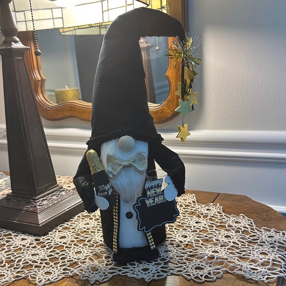 Elegant New Year Gnome with Black and Gold Details